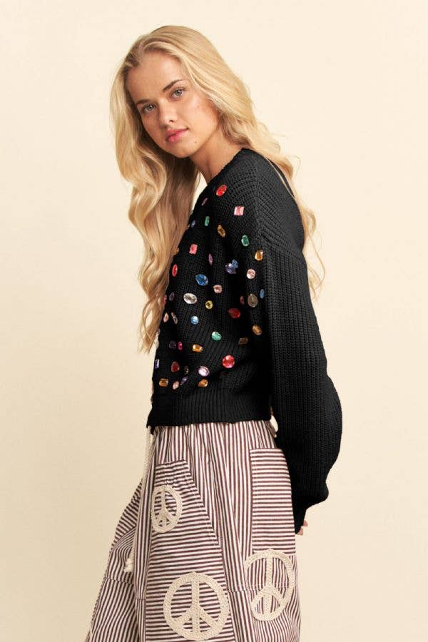SOFT KNIT WITH RELAXED FIT FRONT SLEEVES SWEATER: Black / ML-Davi & Dani-Max & Riley